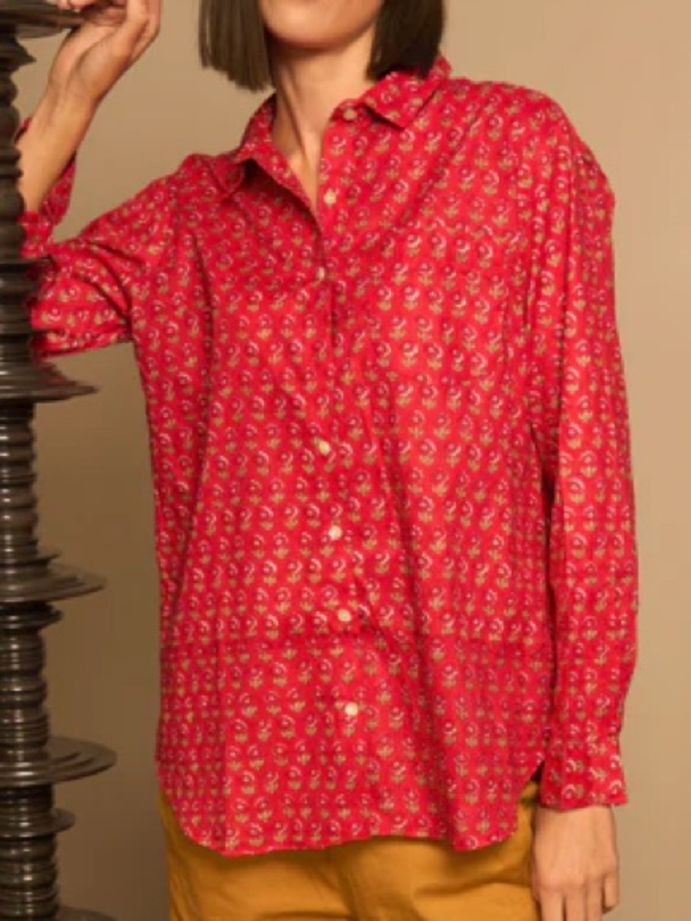 And For Good - Good Boyfriend Shirt -  Floral L/XL India block print cotton